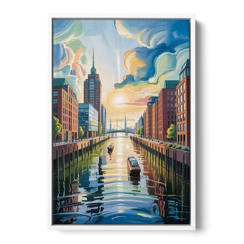 HafenCity Horizon Front - White Canvas Wall Art