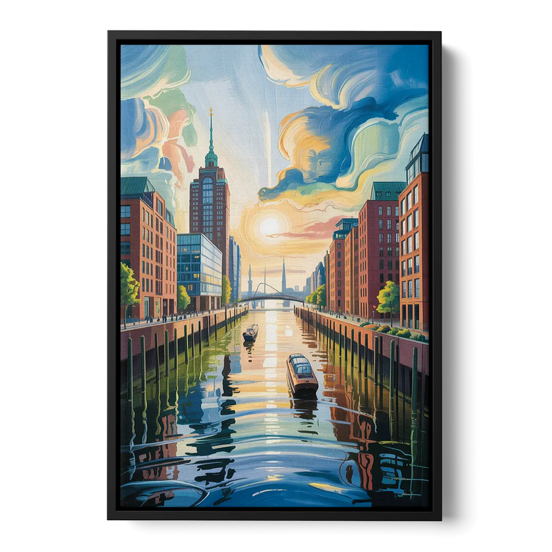 HafenCity Horizon Front - Black Canvas Wall Art