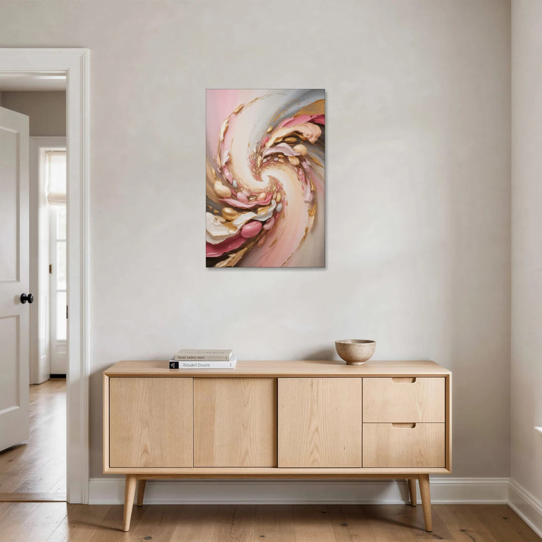 Harmonic Elegance Pink and Gold Abstract - Canvas Wall Art - Coffee Table - 24x36