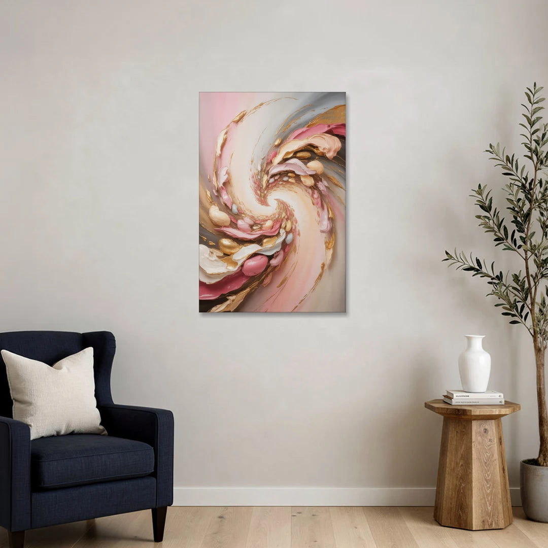 Harmonic Elegance Pink and Gold Abstract - Canvas Wall Art - Sofa - 24x36