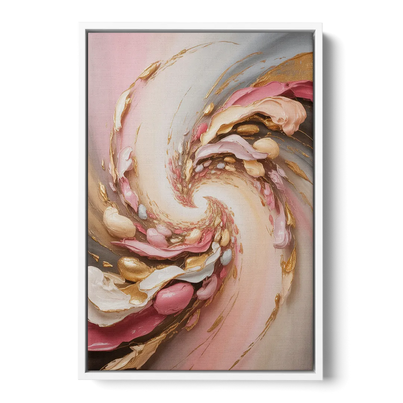 Harmonic Elegance Pink and Gold Abstract Front - White Canvas Wall Art