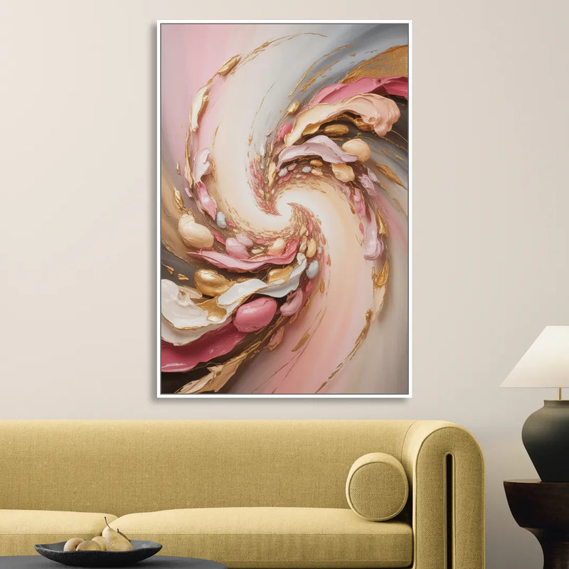 Harmonic Elegance Pink and Gold Abstract Sitting Room - White Canvas Wall Art