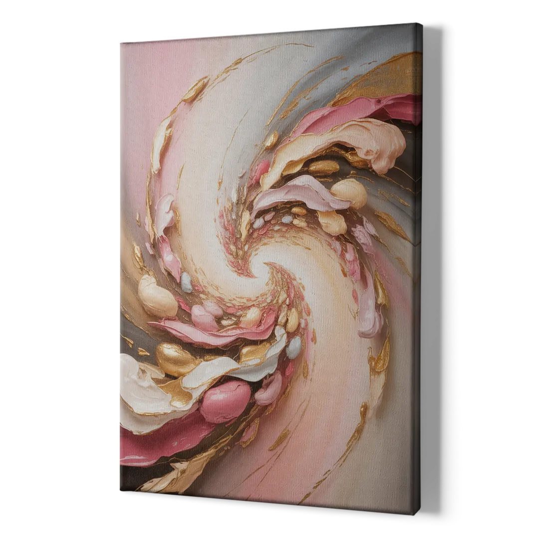 Harmonic Elegance Pink and Gold Abstract - Canvas Print Art Sides