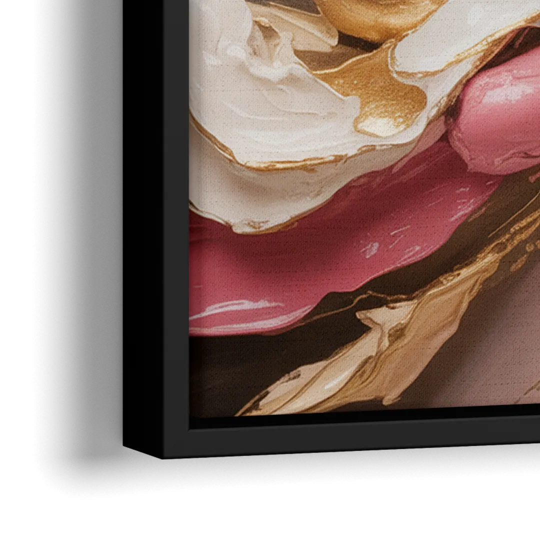 Harmonic Elegance Pink and Gold Abstract - Close-Up Black Frame Canvas