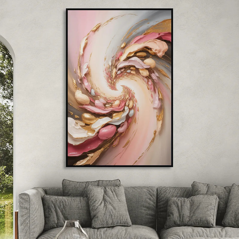 Harmonic Elegance Pink and Gold Abstract Sitting Room - Black Canvas Wall Art