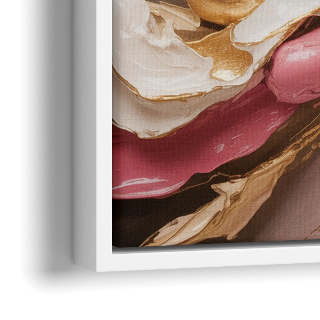 Harmonic Elegance Pink and Gold Abstract - Close-Up White Frame Canvas