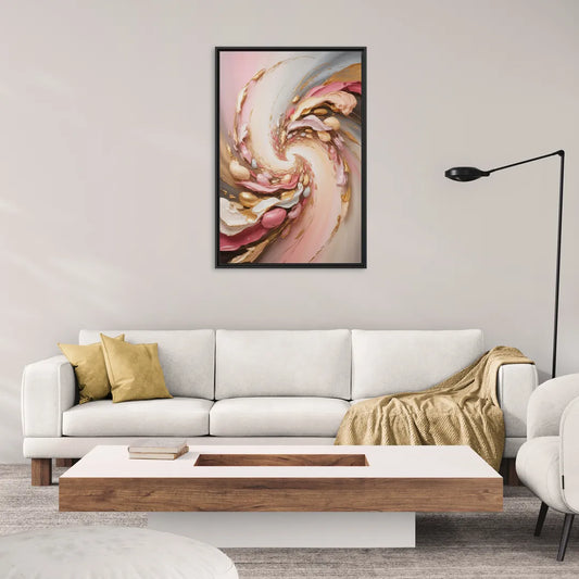 Harmonic Elegance Pink and Gold Abstract - Living Room Black Frame Canvas