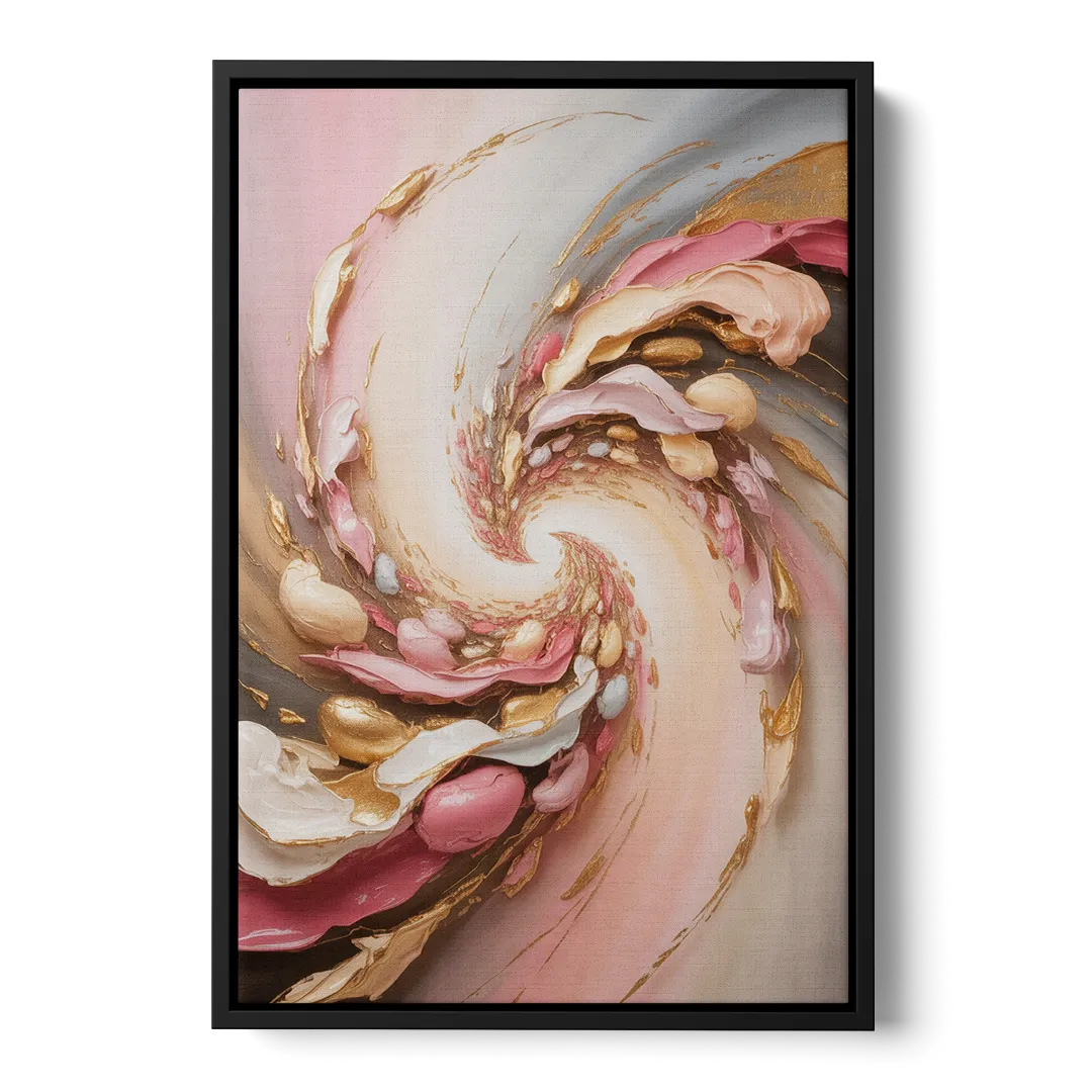 Harmonic Elegance Pink and Gold Abstract - Black Frame Canvas