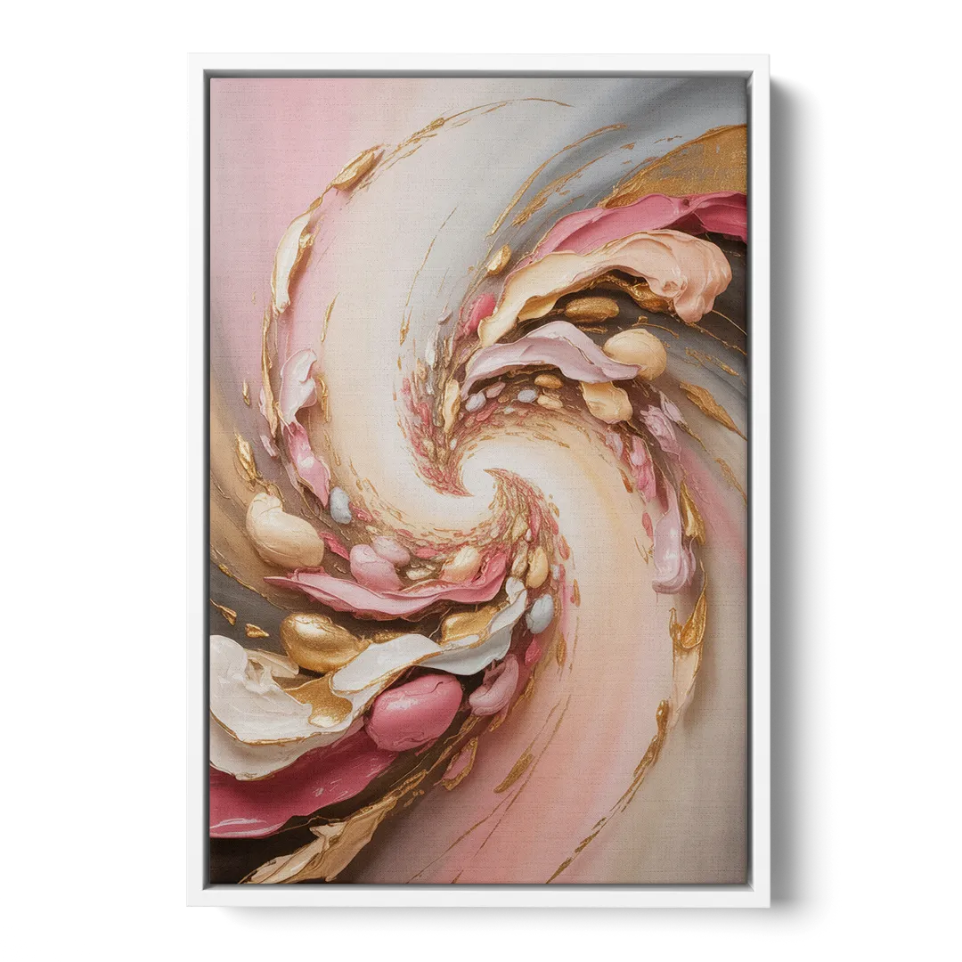 Harmonic Elegance Pink and Gold Abstract - White Frame Canvas