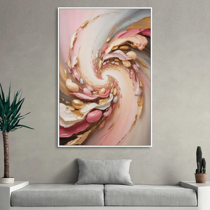 Harmonic Elegance Pink and Gold Abstract Living Room - White Canvas Wall Art