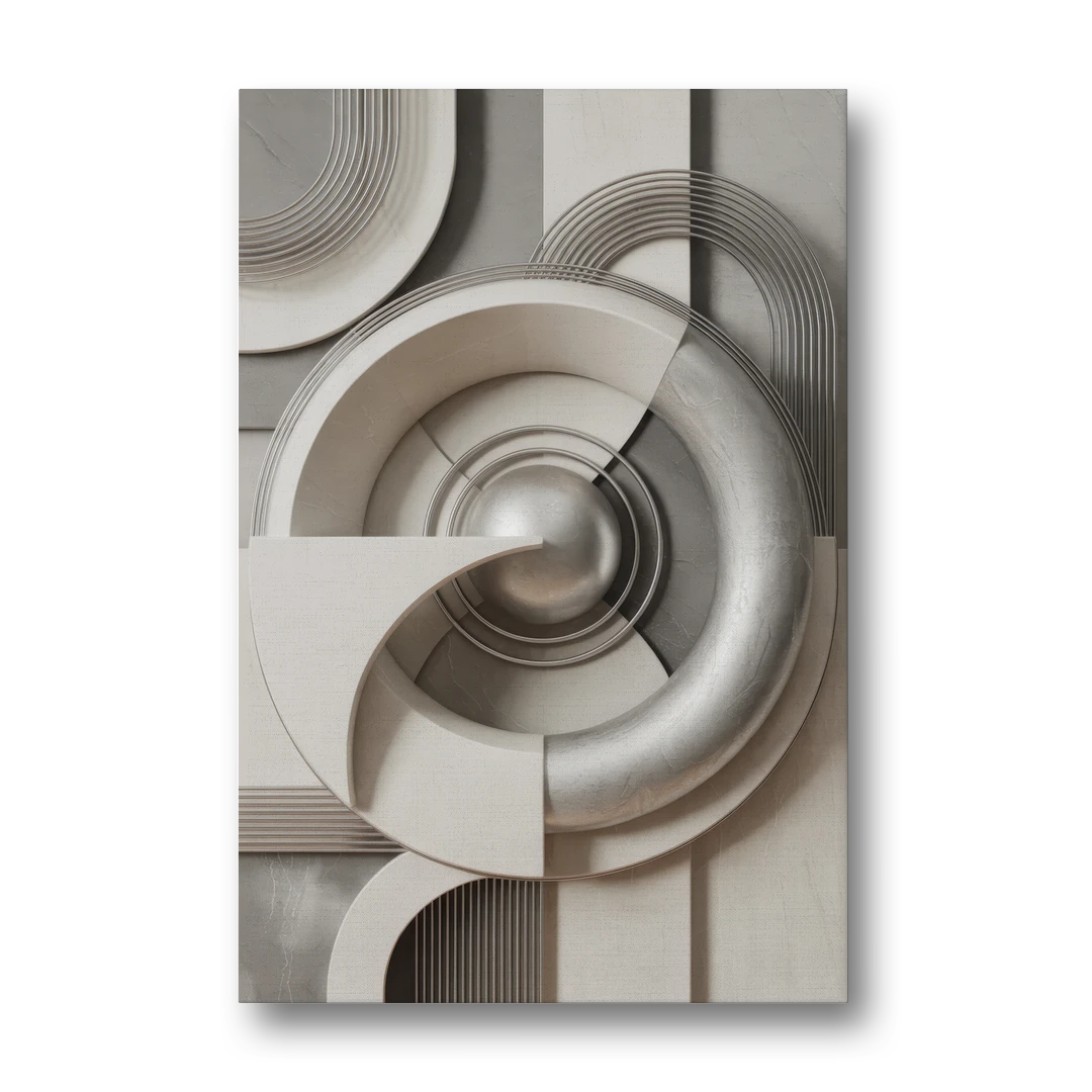 Harmonious Circles Grey and White Abstract - Canvas Wall Art - Front
