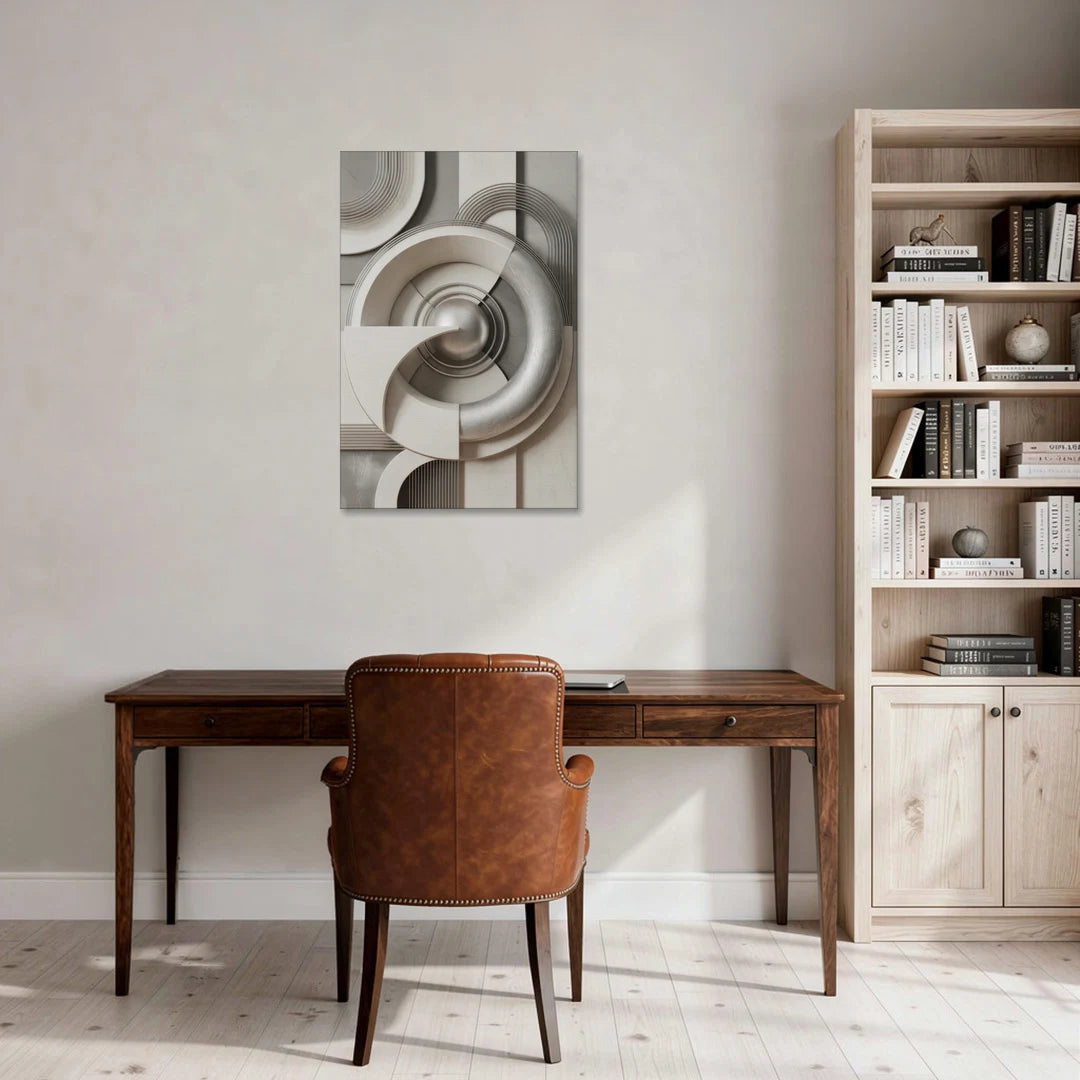 Harmonious Circles Grey and White Abstract - Canvas Wall Art - Office - 24x36