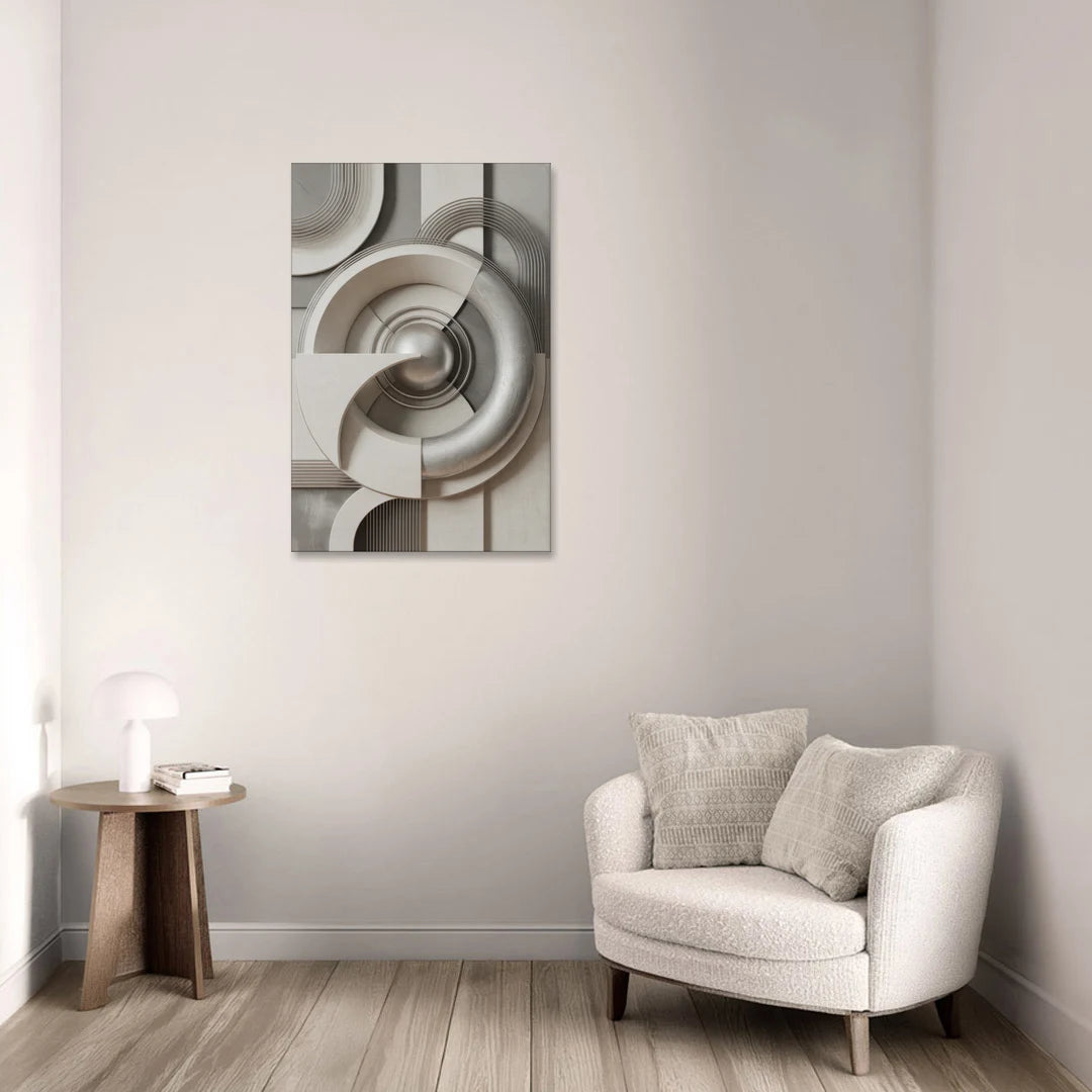 Harmonious Circles Grey and White Abstract - Canvas Wall Art - Sofa - 24x36