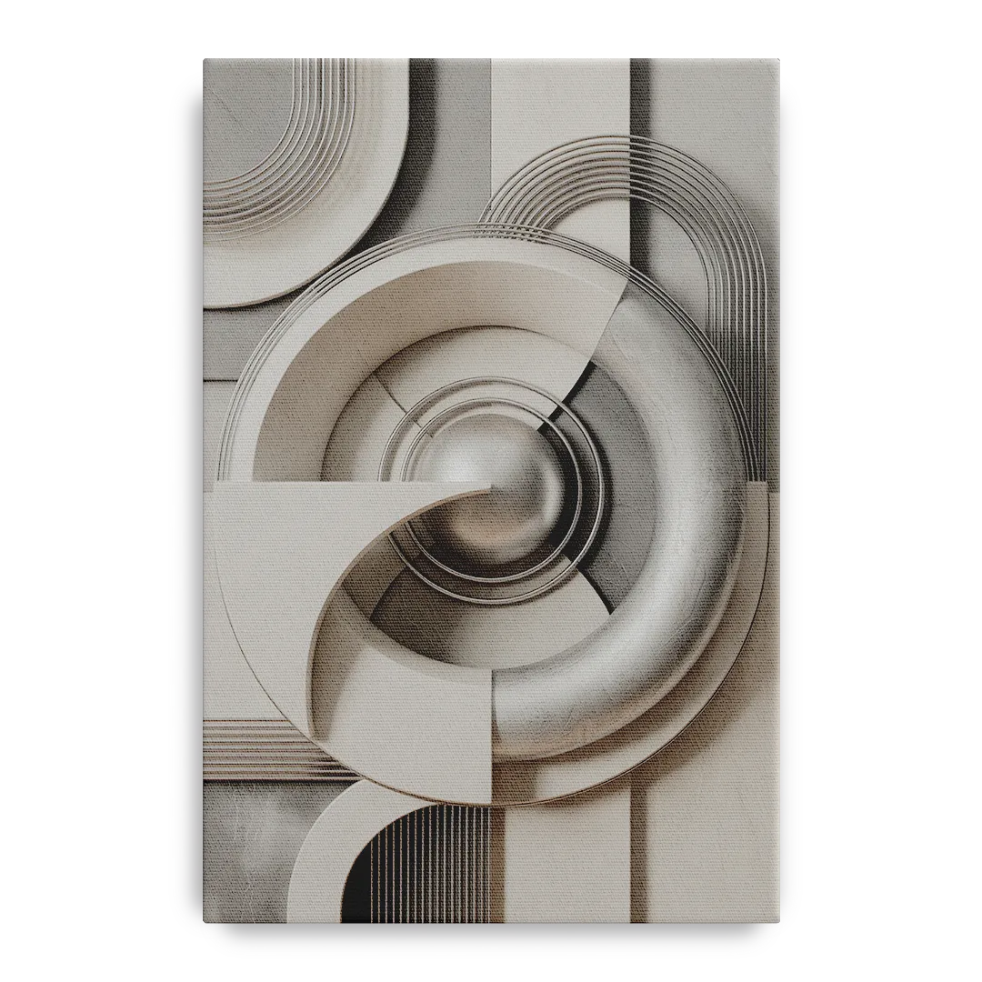 Harmonious Circles Grey and White Abstract - Canvas Wall Art