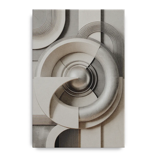 Harmonious Circles Grey and White Abstract - Canvas Wall Art