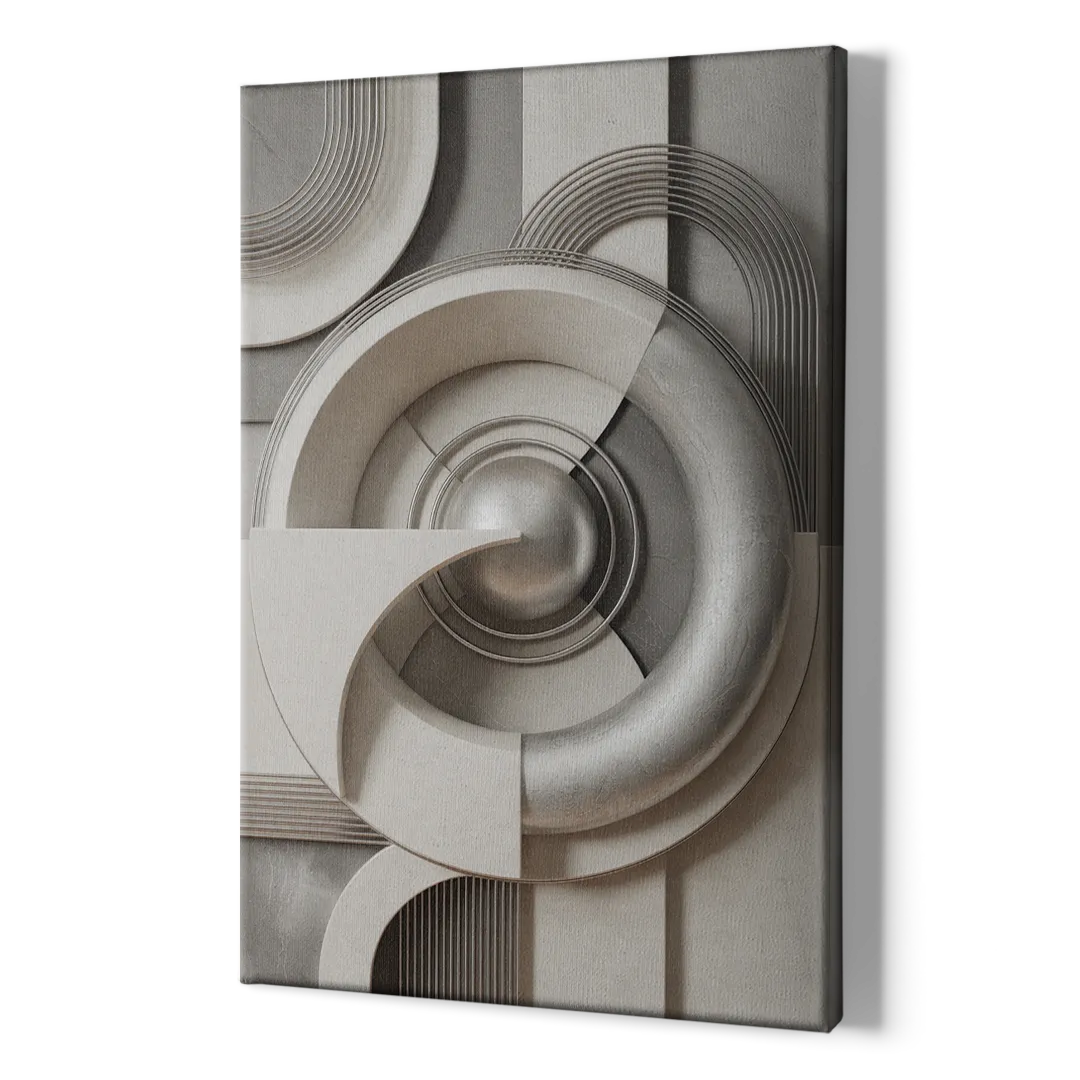 Harmonious Circles Grey and White Abstract - Canvas Print Art Sides