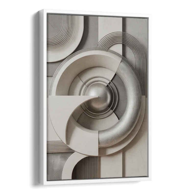 Harmonious Circles Grey and White Abstract Side - White Canvas Wall Art
