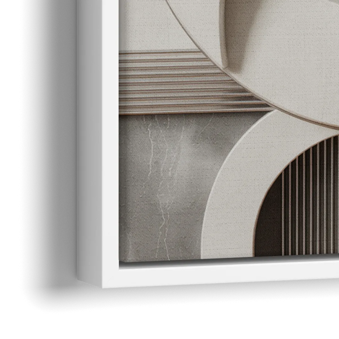 Harmonious Circles Grey and White Abstract - Close-Up White Frame Canvas