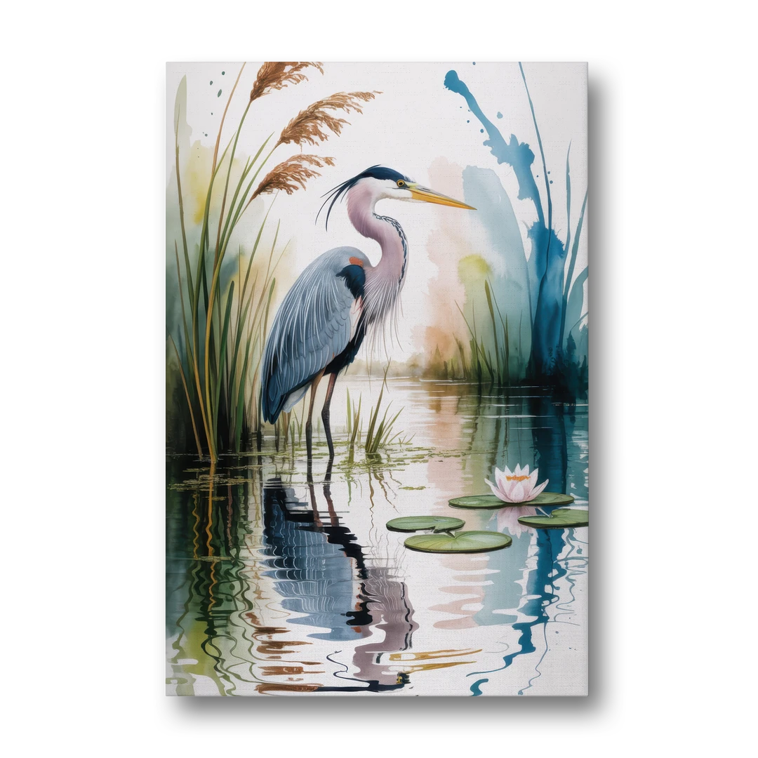 Harmonious Heron Habitat - Canvas Wall Art - Front
