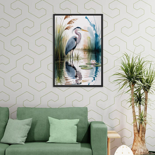 Harmonious Heron Habitat - Living Room Black Frame Canvas