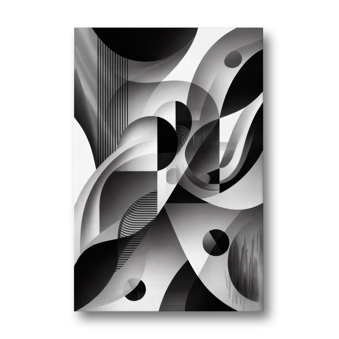 Harmonious Interplay Black and White Abstract - Canvas Wall Art - Front