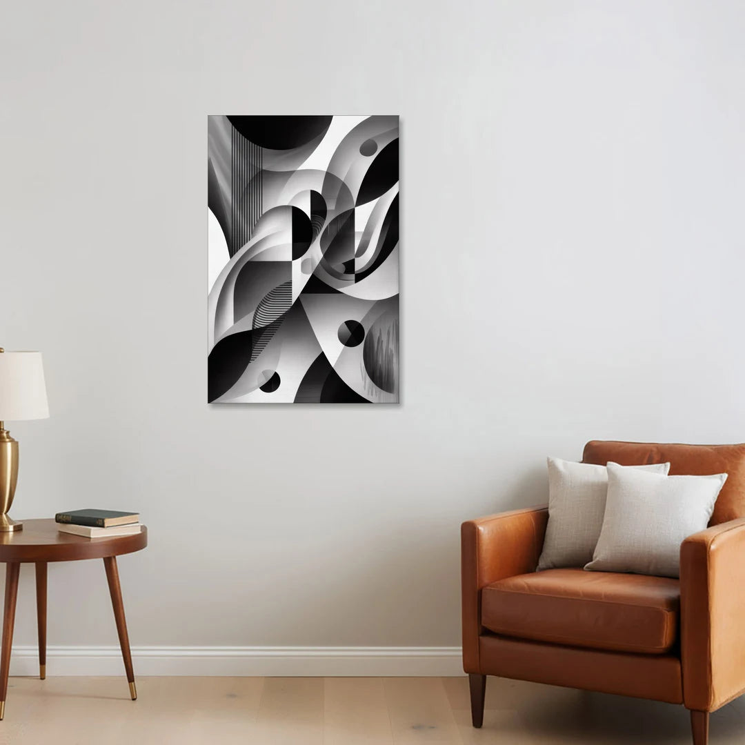 Harmonious Interplay Black and White Abstract - Canvas Wall Art - Sofa - 24x36