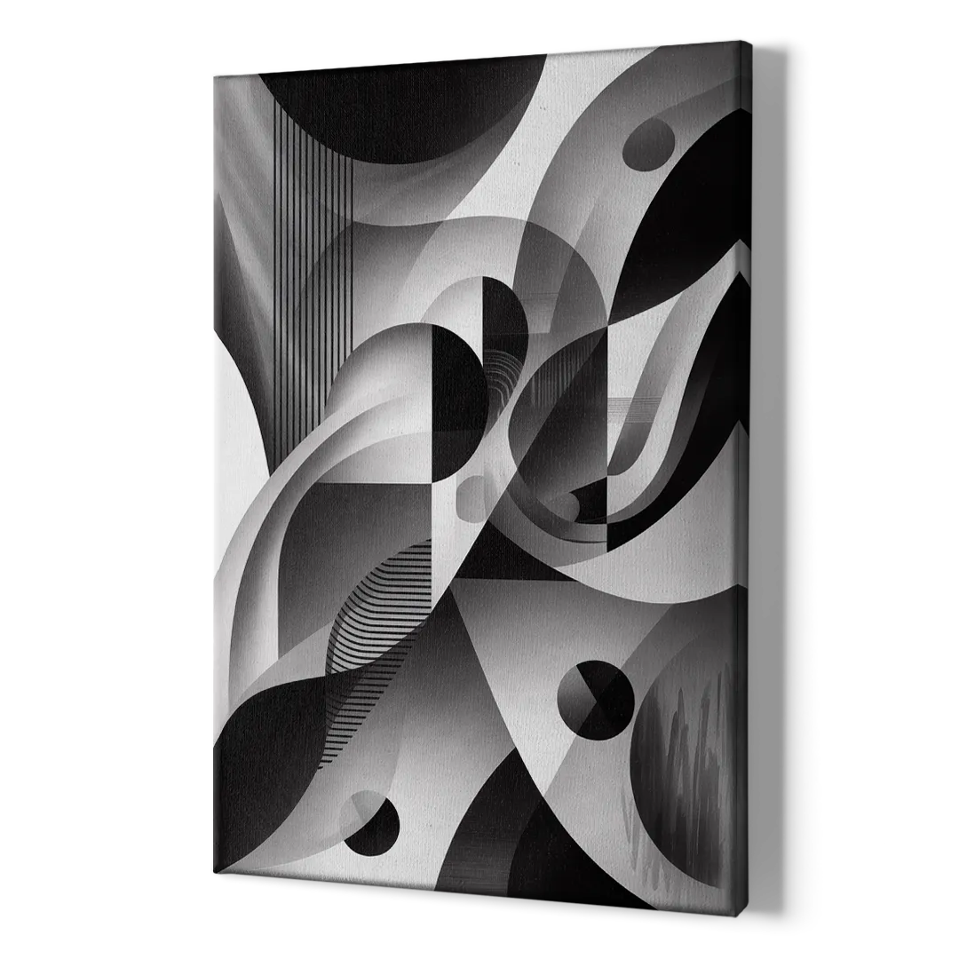 Harmonious Interplay Black and White Abstract - Canvas Print Art Sides