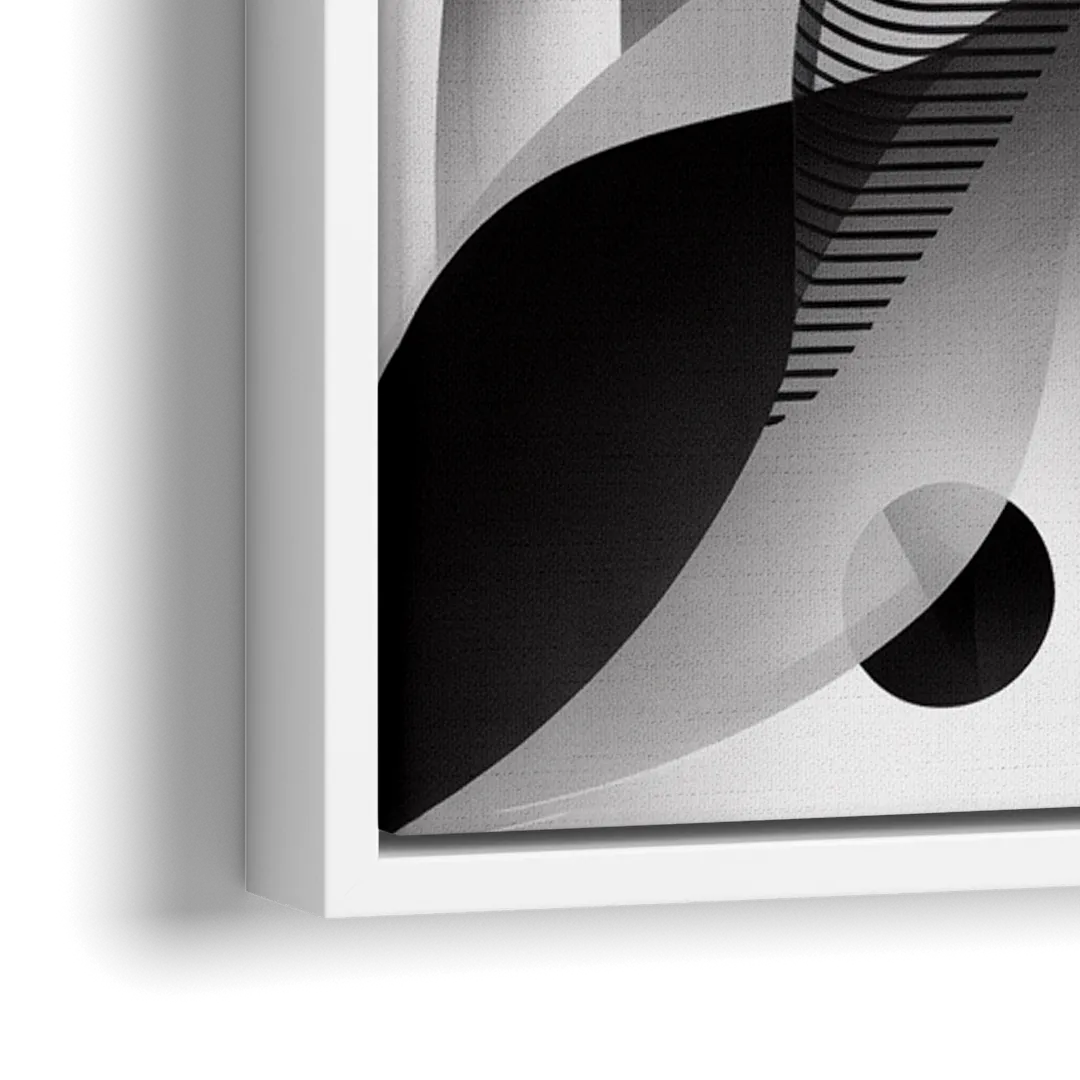Harmonious Interplay Black and White Abstract - Close-Up White Frame Canvas