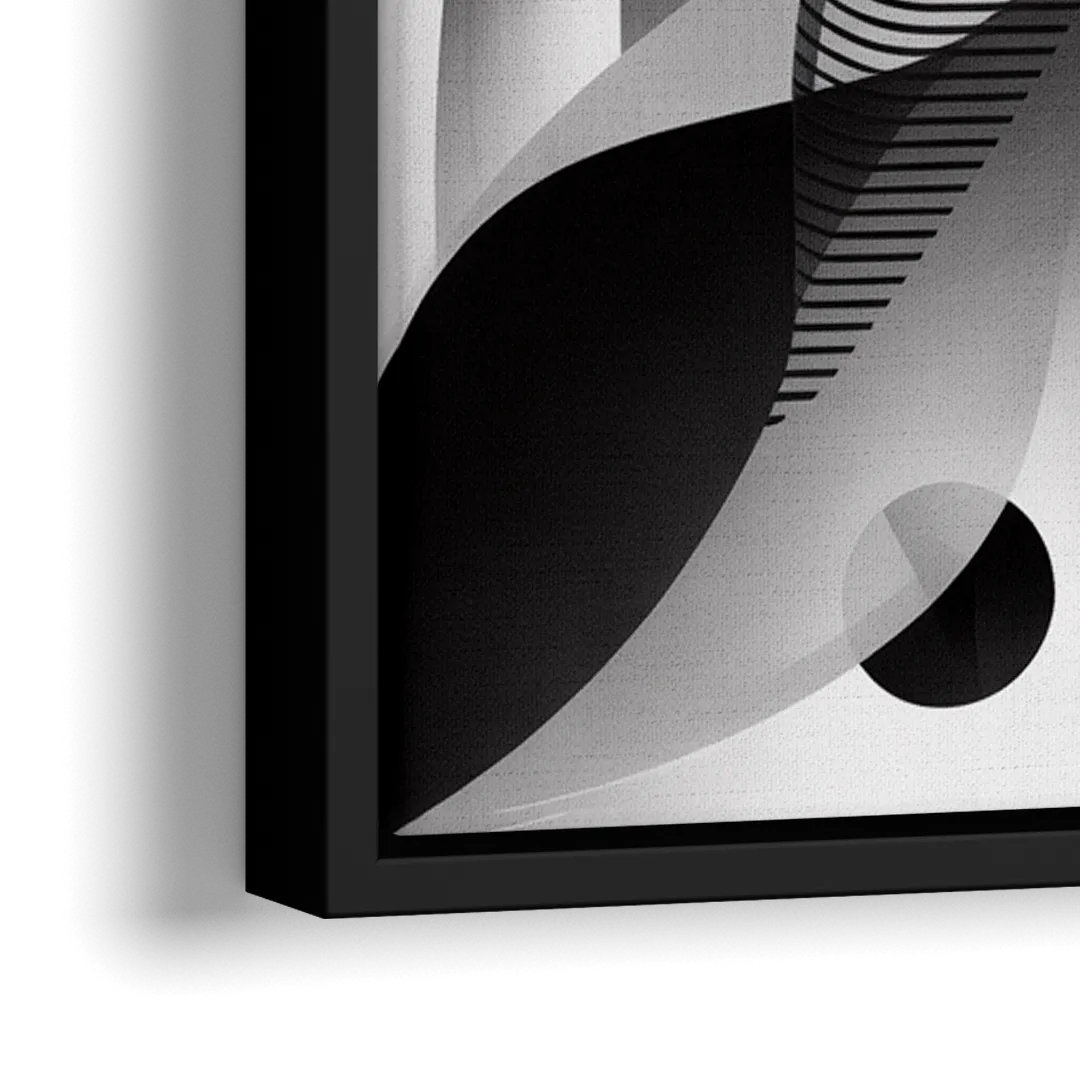 Harmonious Interplay Black and White Abstract - Close-Up Black Frame Canvas