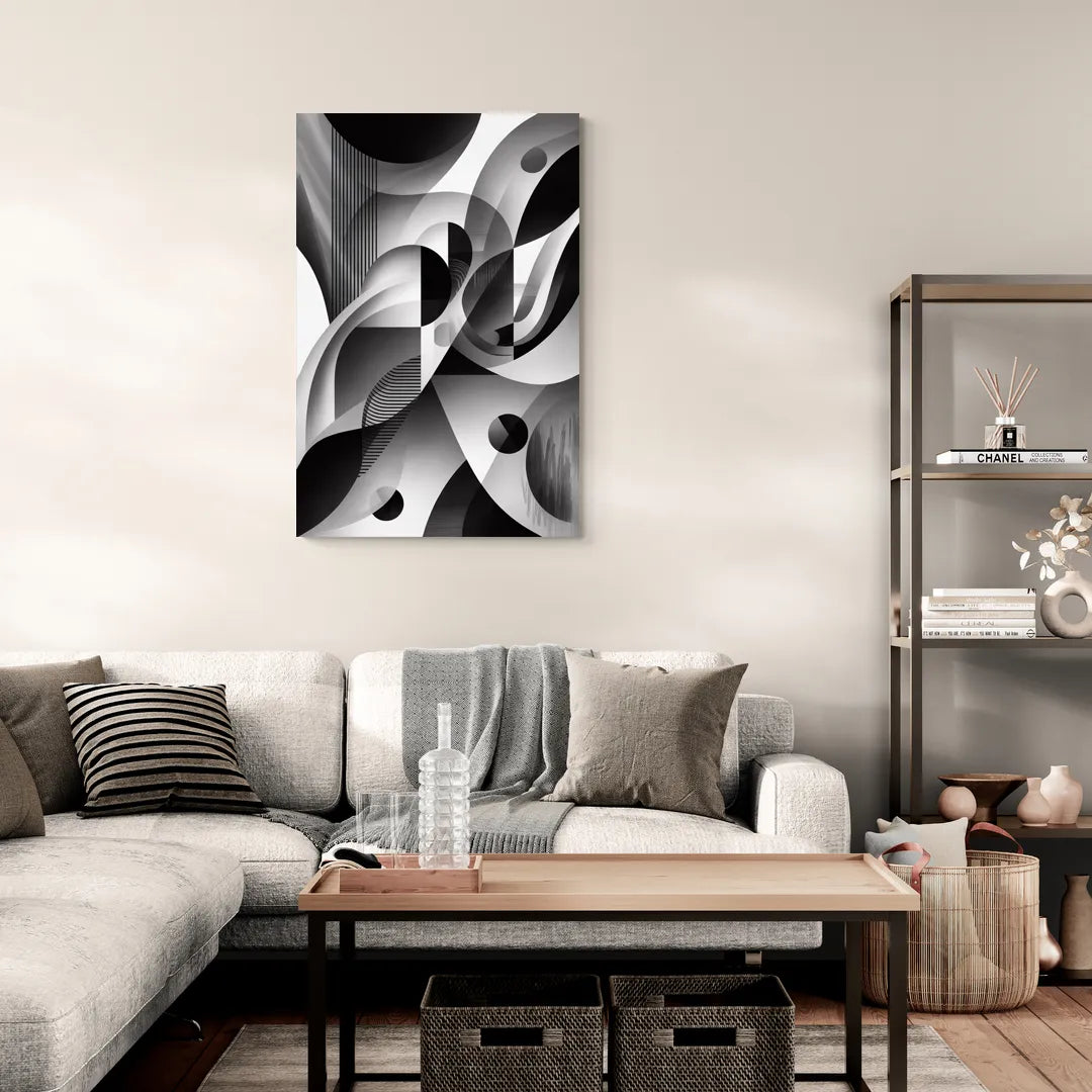 Harmonious Interplay Black and White Abstract - Canvas Wall Art Living Room