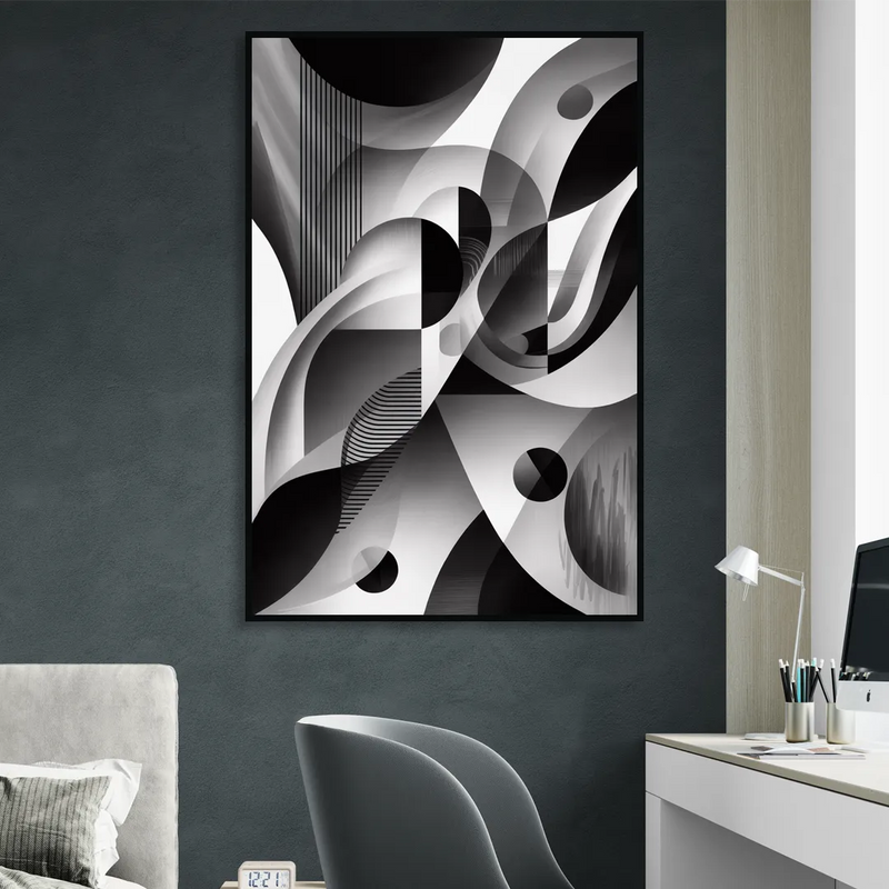 Harmonious Interplay Black and White Abstract Living Room - Black Canvas Wall Art