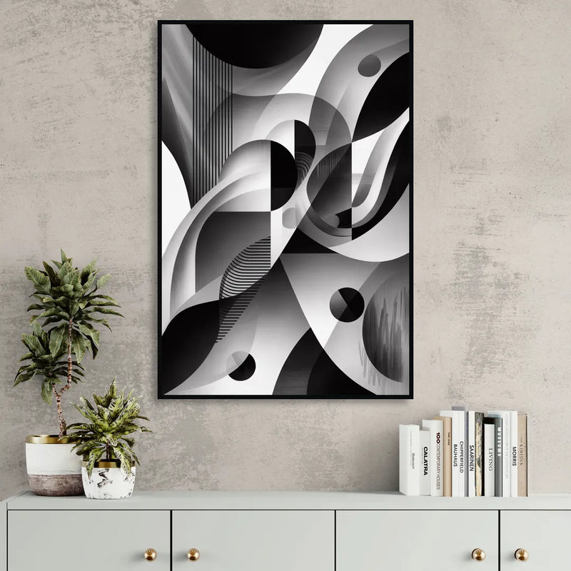 Harmonious Interplay Black and White Abstract Sitting Room - Black Canvas Wall Art
