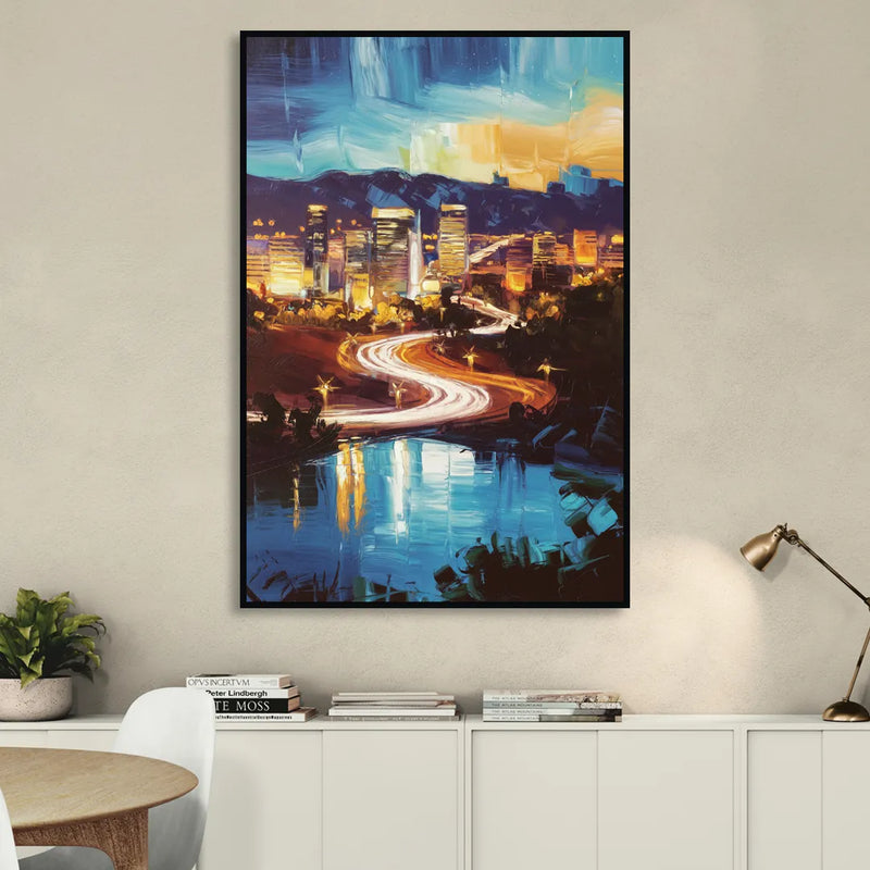 Henderson Nightscape Living Room - Black Canvas Wall Art