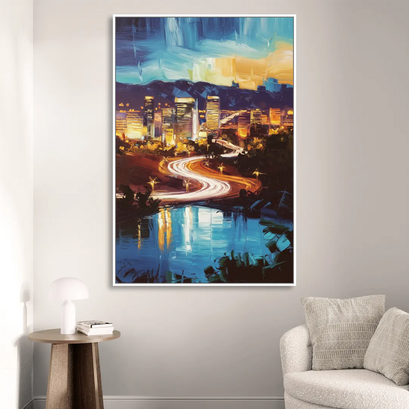 Henderson Nightscape Living Room - White Canvas Wall Art