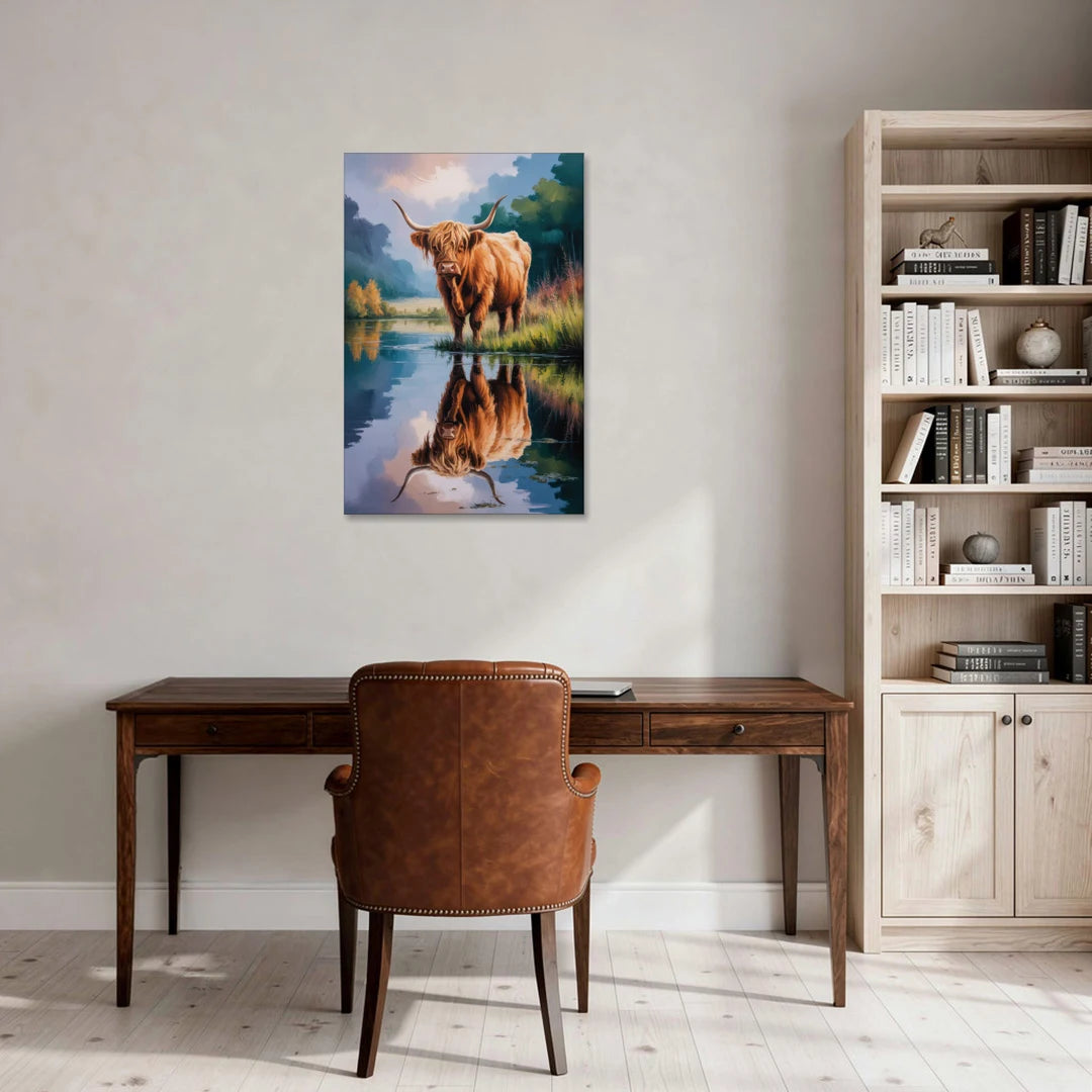 Highland Cow Reflections - Canvas Wall Art - Office - 24x36
