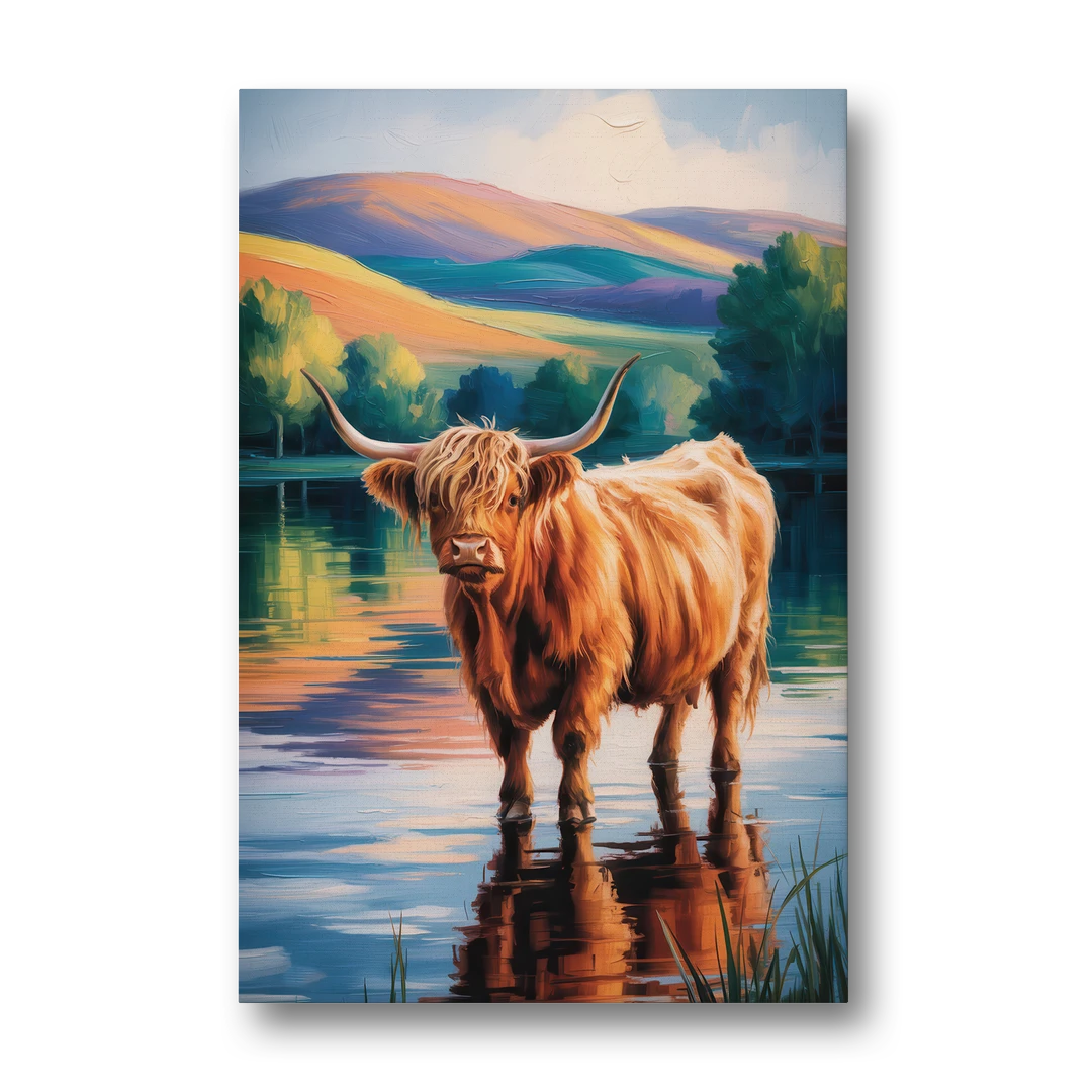 Highland Cow by the Lake - Canvas Wall Art - Front