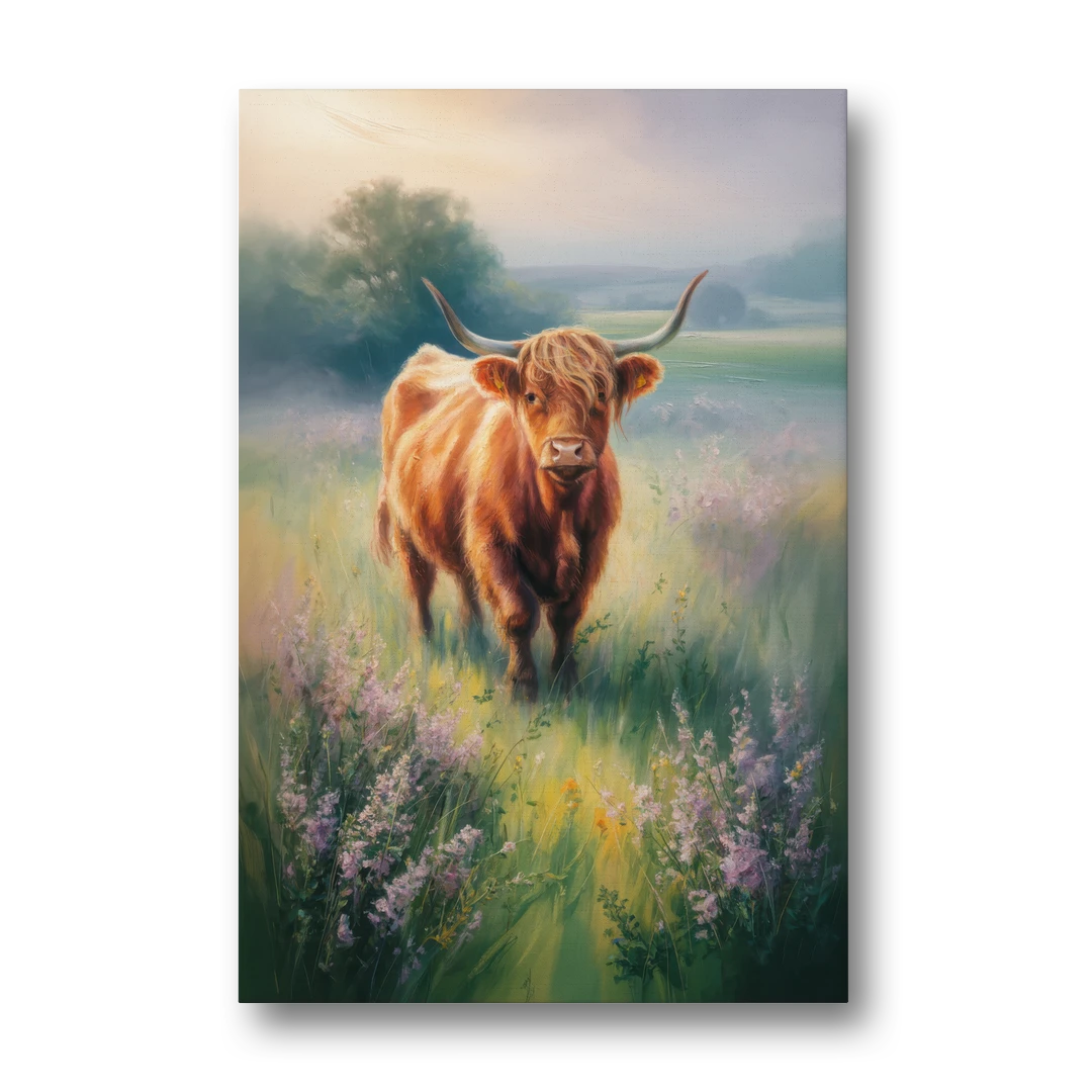 Highland Cow in Mist - Canvas Wall Art - Front