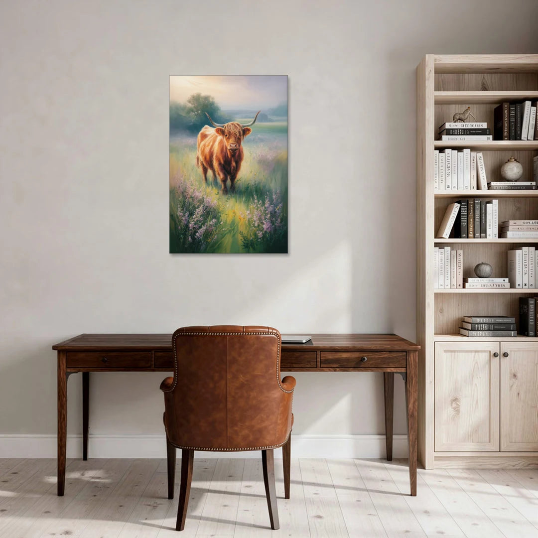 Highland Cow in Mist - Canvas Wall Art - Office - 24x36