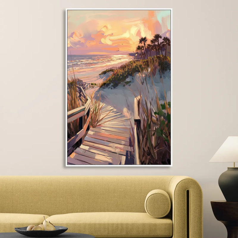 Hilton Head Island Atlantic Shoreline Sitting Room - White Canvas Wall Art
