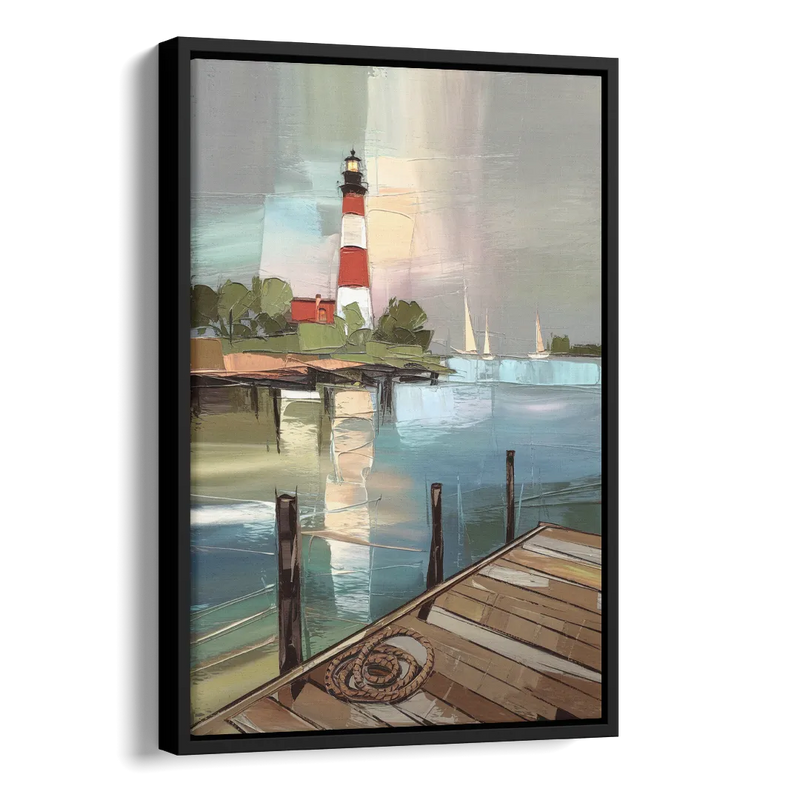 Hilton Head Island Coastal Lighthouse Side - Black Canvas Wall Art