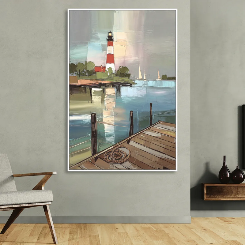 Hilton Head Island Coastal Lighthouse Sitting Room - White Canvas Wall Art