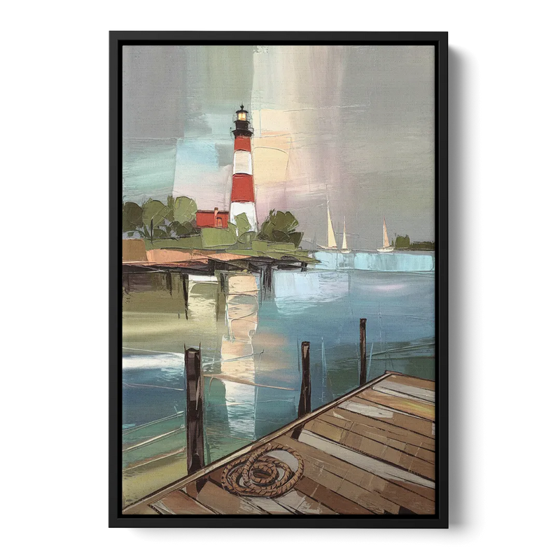 Hilton Head Island Coastal Lighthouse Front - Black Canvas Wall Art