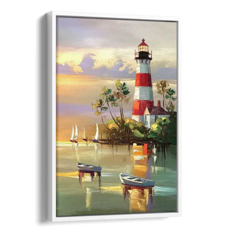 Hilton Head Island Coastal Lighthouse Nautical Side - White Canvas Wall Art