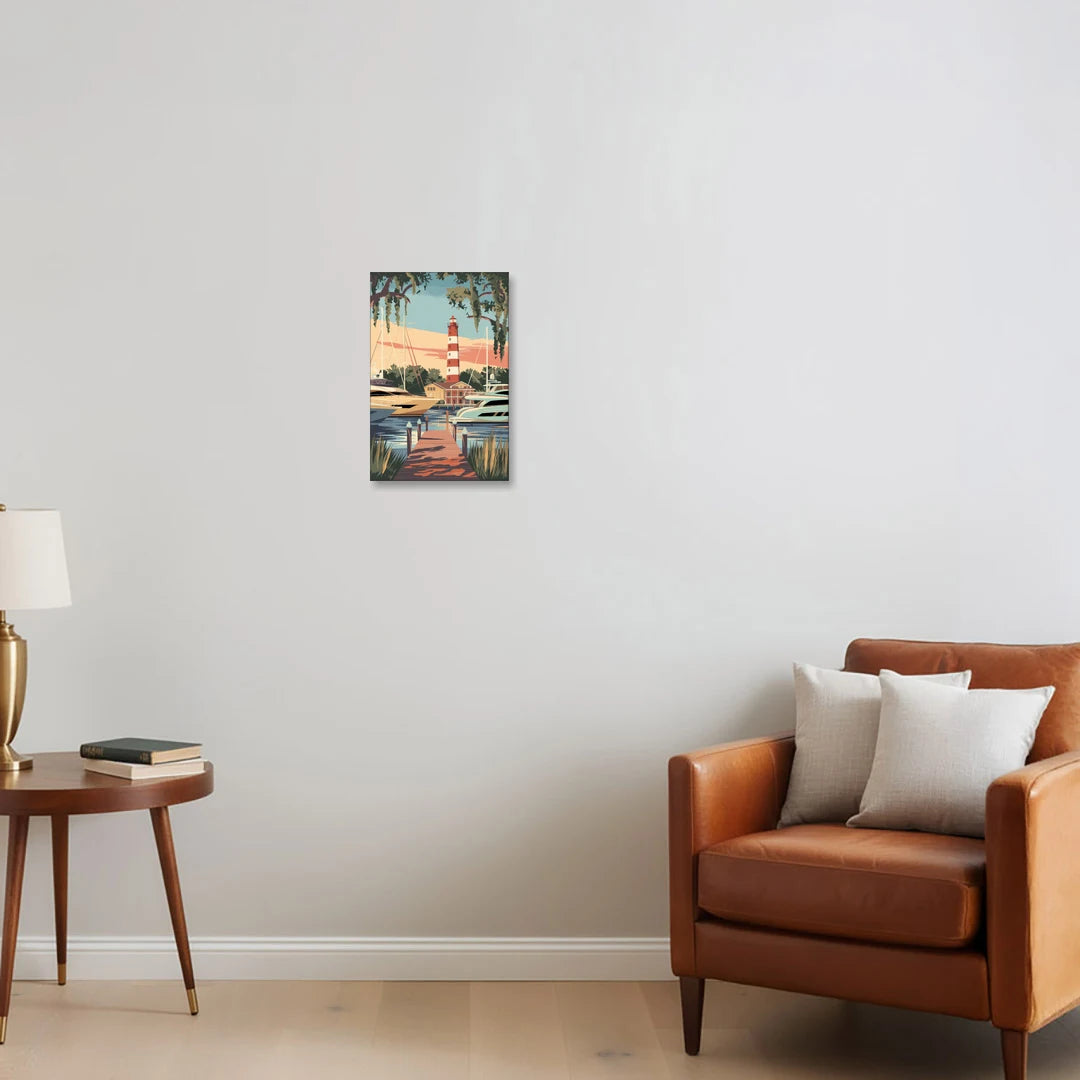Hilton Head Island Harbour Town Marina - Canvas Wall Art - Sofa - 12x18