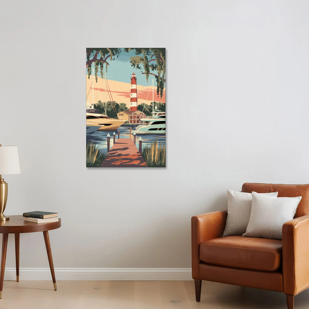 Hilton Head Island Harbour Town Marina - Canvas Wall Art - Sofa - 24x36