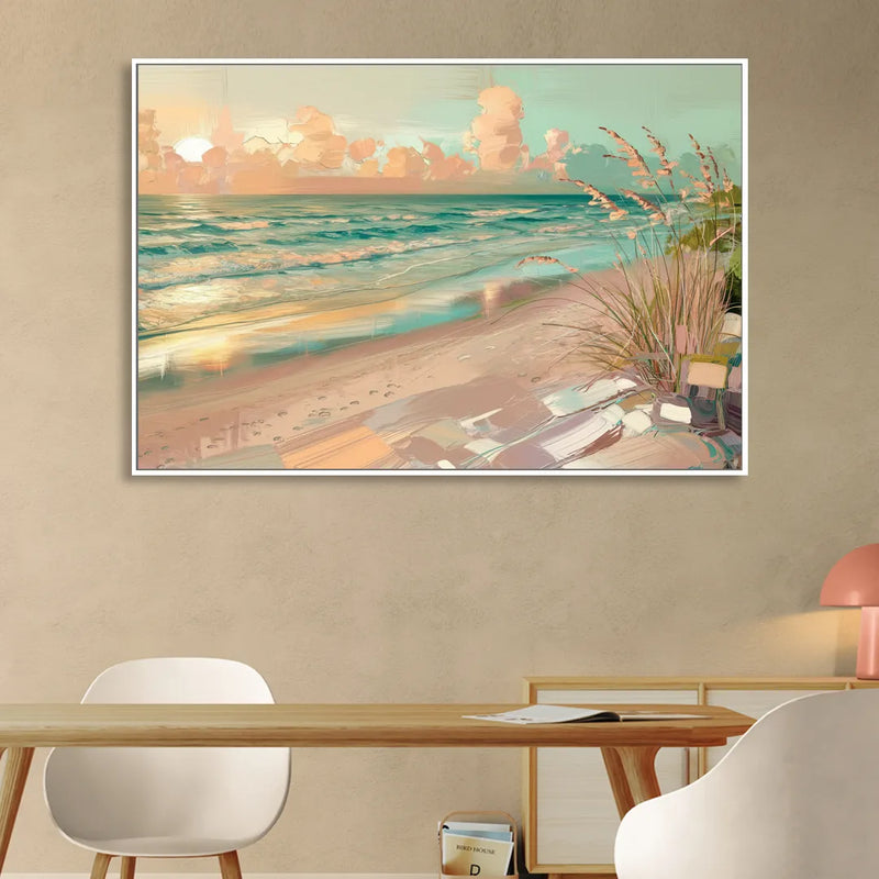Hilton Head Island Oceanfront Sunrise Living Room - White Canvas Wall Art