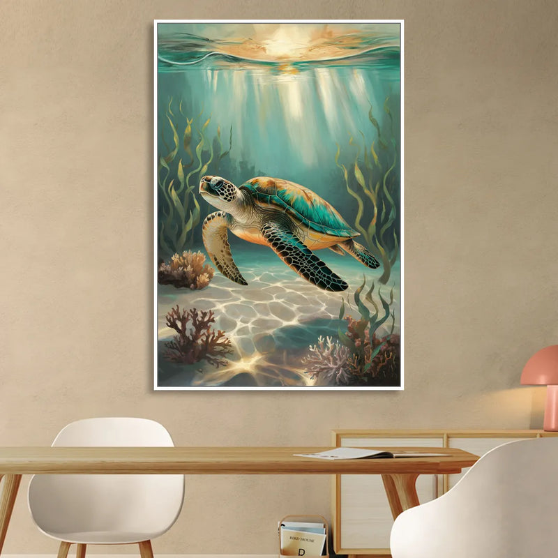 Hilton Head Island Sea Turtle Journey Sitting Room - White Canvas Wall Art