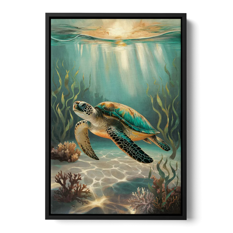 Hilton Head Island Sea Turtle Journey Front - Black Canvas Wall Art