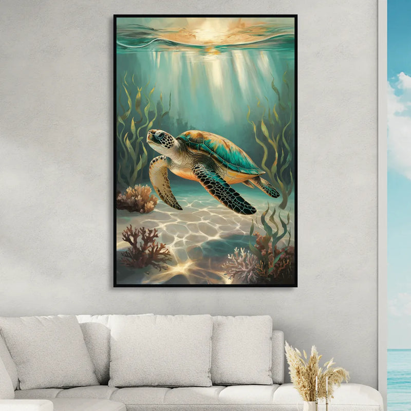 Hilton Head Island Sea Turtle Journey Sitting Room - Black Canvas Wall Art