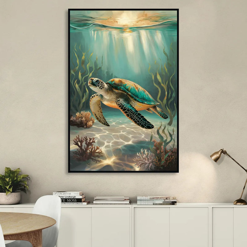 Hilton Head Island Sea Turtle Journey Living Room - Black Canvas Wall Art